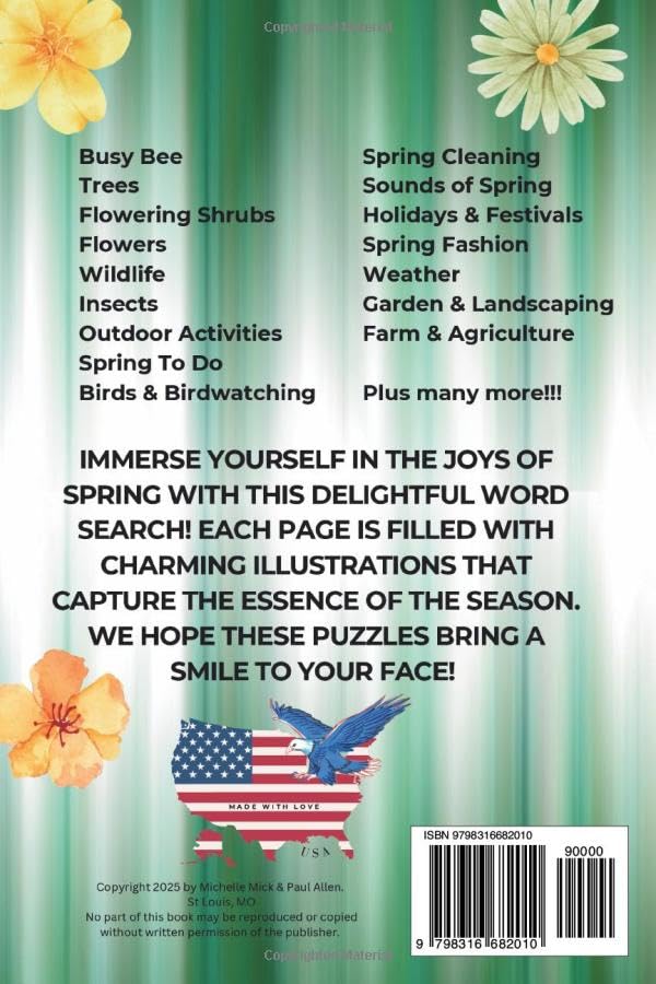 Spring-Themed Large Print Word Search Puzzle Book for Adults, Seniors and Teens: 6X9 Spring Season Word Search, Made in